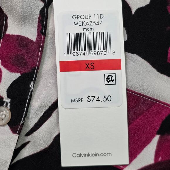 Calvin Klein Smock Yoke Chiffon Button-Front Tie Blouse Women’s XS - Picture 2 of 4